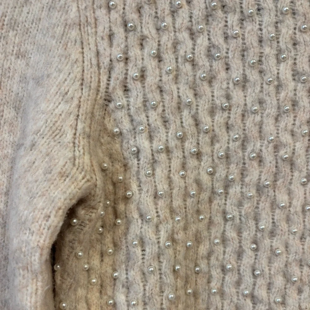 Zara Pearl Embellished Wool Blend Sweater Size Small